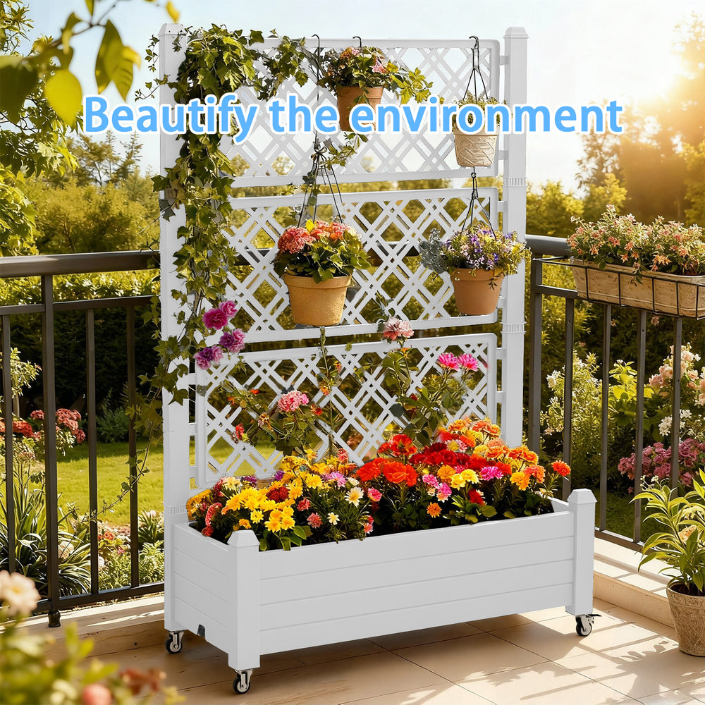 MINDYES Outdoor Raised Beds, Large Resin Patio Planter Box Stand With Trellis Divisible with Drain Plug,Water Monitor for Plants Vegetables Flowers Fruits MINDYES Outdoor Raised Beds, Large Resin Patio Planter Box Stand With Trellis Divisible with Drain Plug,Water Monitor for Plants Vegetables Flowers Fruits