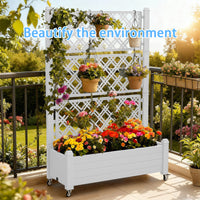 MINDYES Outdoor Raised Beds, Large Resin Patio Planter Box Stand With Trellis Divisible with Drain Plug,Water Monitor for Plants Vegetables Flowers Fruits MINDYES Outdoor Raised Beds, Large Resin Patio Planter Box Stand With Trellis Divisible with Drain Plug,Water Monitor for Plants Vegetables Flowers Fruits
