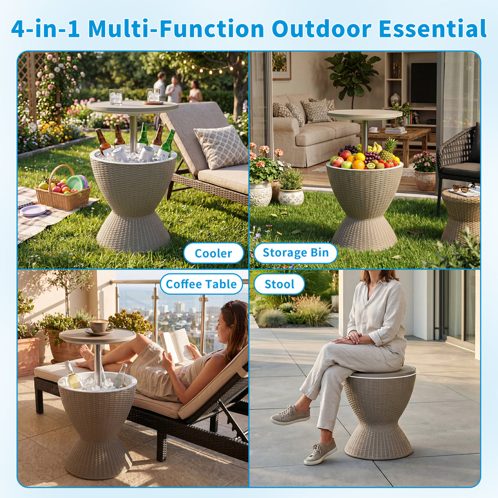 MINDYES Patio Garden Ice Bucket, Cool Bar Table Hot Tub Side Table with 8 Gallon Beer and Wine Cooler, Beige MINDYES Patio Garden Ice Bucket, Cool Bar Table Hot Tub Side Table with 8 Gallon Beer and Wine Cooler, Beige