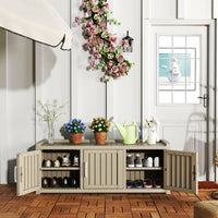 2-Tier Storage Bench Entryway Shoe Bench with 3 Doors and Adjustable Shelf 2-Tier Storage Bench Entryway Shoe Bench with 3 Doors and Adjustable Shelf