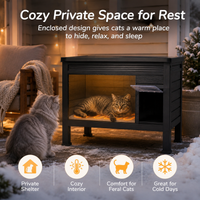 MINDYES Outdoor Cat House with Heating Pad, Pet Shelter with Weatherproof Roof & Stent, Black MINDYES Outdoor Cat House with Heating Pad, Pet Shelter with Weatherproof Roof & Stent, Black