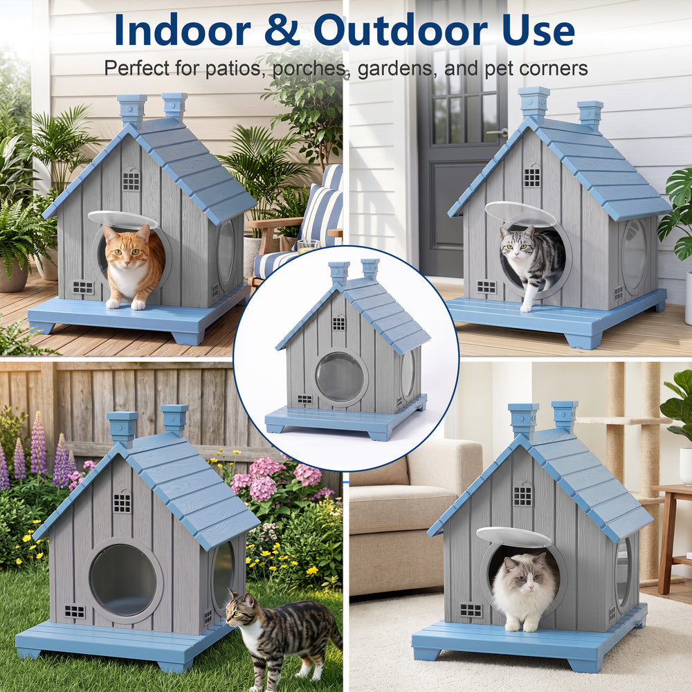MINDYES Outdoor Cat House Weatherproof Pet Shelter for Cats Kittens & Puppies, Blue MINDYES Outdoor Cat House Weatherproof Pet Shelter for Cats Kittens & Puppies, Blue