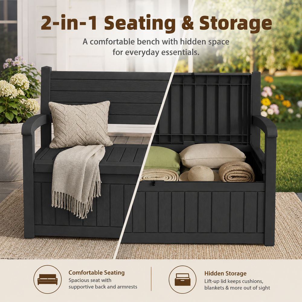 MINDYES 82 Gallon Outdoor Storage Bench and Deck Box Organization Storage Combi for Patio Garden, Black MINDYES 82 Gallon Outdoor Storage Bench and Deck Box Organization Storage Combi for Patio Garden, Black