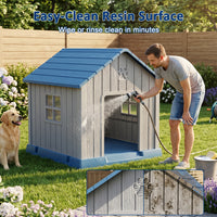 MINDYES Outdoor Dog House with Weatherproof Asphalt Roof & Window, Blue MINDYES Outdoor Dog House with Weatherproof Asphalt Roof & Window, Blue