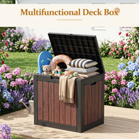MINDYES 35 Gallon Outdoor Deck Box, Resin Walnut Wood Storage Boxs for Backyard Patio Gaden MINDYES 35 Gallon Outdoor Deck Box, Resin Walnut Wood Storage Boxs for Backyard Patio Gaden