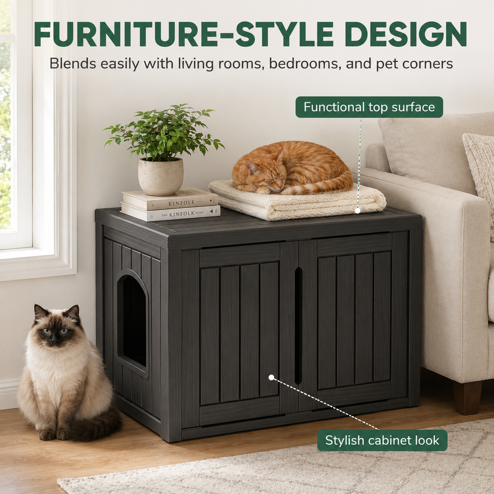 MINDYES Hidden Multifunctional Cat Litter Box Enclosure Furniture with Divider for Living Room Bedroom Hallway, Black MINDYES Hidden Multifunctional Cat Litter Box Enclosure Furniture with Divider for Living Room Bedroom Hallway, Black