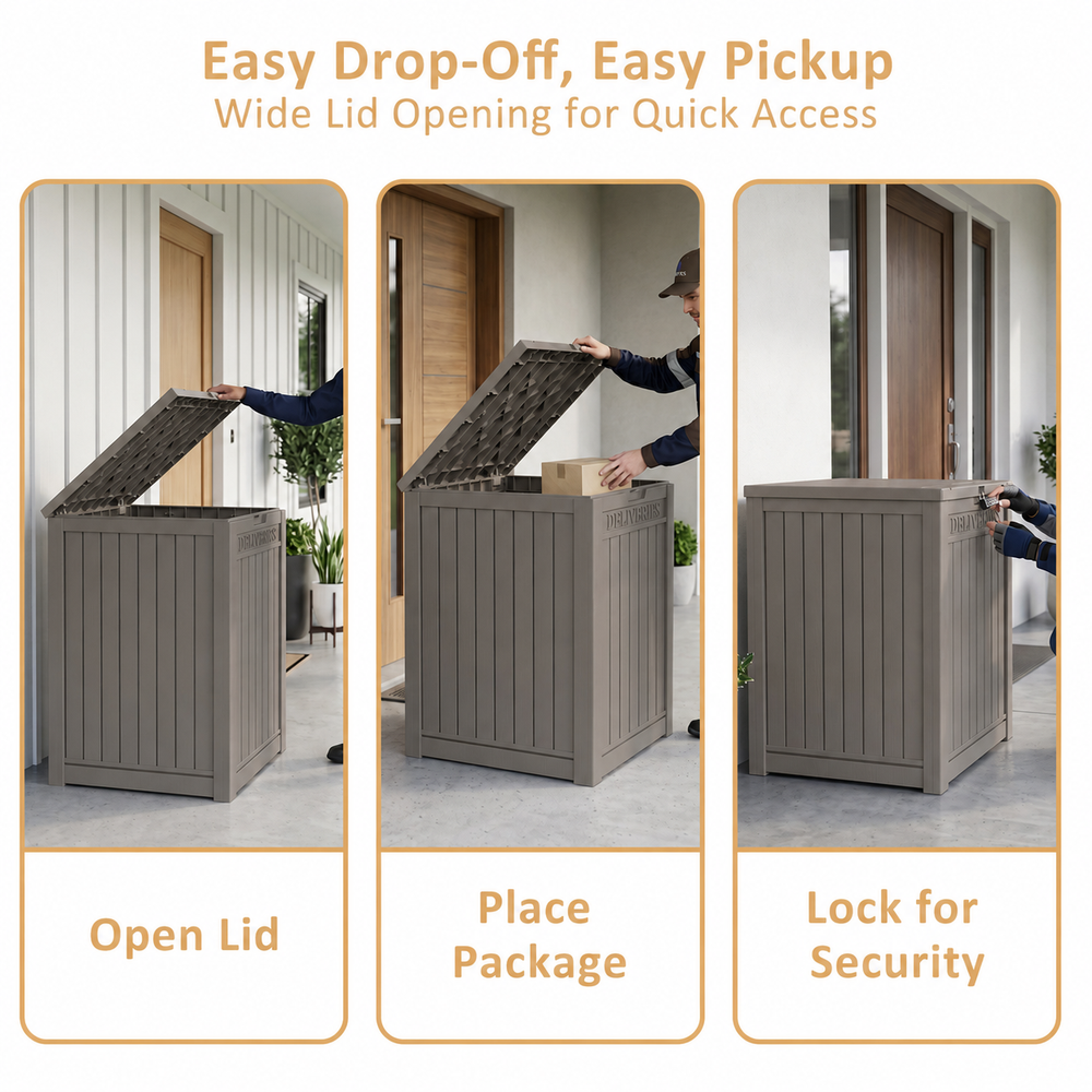 MINDYES Package Delivery Box, 55 Gallon Resin Mailbox With Lockable, Outdoor Drop Boxes for Front Entryway, Beige MINDYES Package Delivery Box, 55 Gallon Resin Mailbox With Lockable, Outdoor Drop Boxes for Front Entryway, Beige