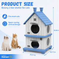 MINDYES Double-Layer Outdoor Cat House with Ventilation Windows, Weatherproof Pet Shelter for Garden & Patio, Blue MINDYES Double-Layer Outdoor Cat House with Ventilation Windows, Weatherproof Pet Shelter for Garden & Patio, Blue