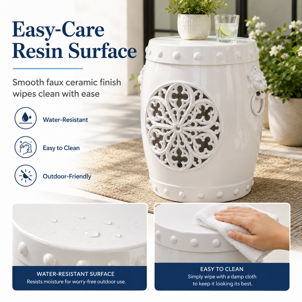 MINDYES 3-in-1 Faux Ceramic Garden Stool, Indoor Outdoor Furniture with Storage & Side Table, Home Collection for Patio Garden, White MINDYES 3-in-1 Faux Ceramic Garden Stool, Indoor Outdoor Furniture with Storage & Side Table, Home Collection for Patio Garden, White