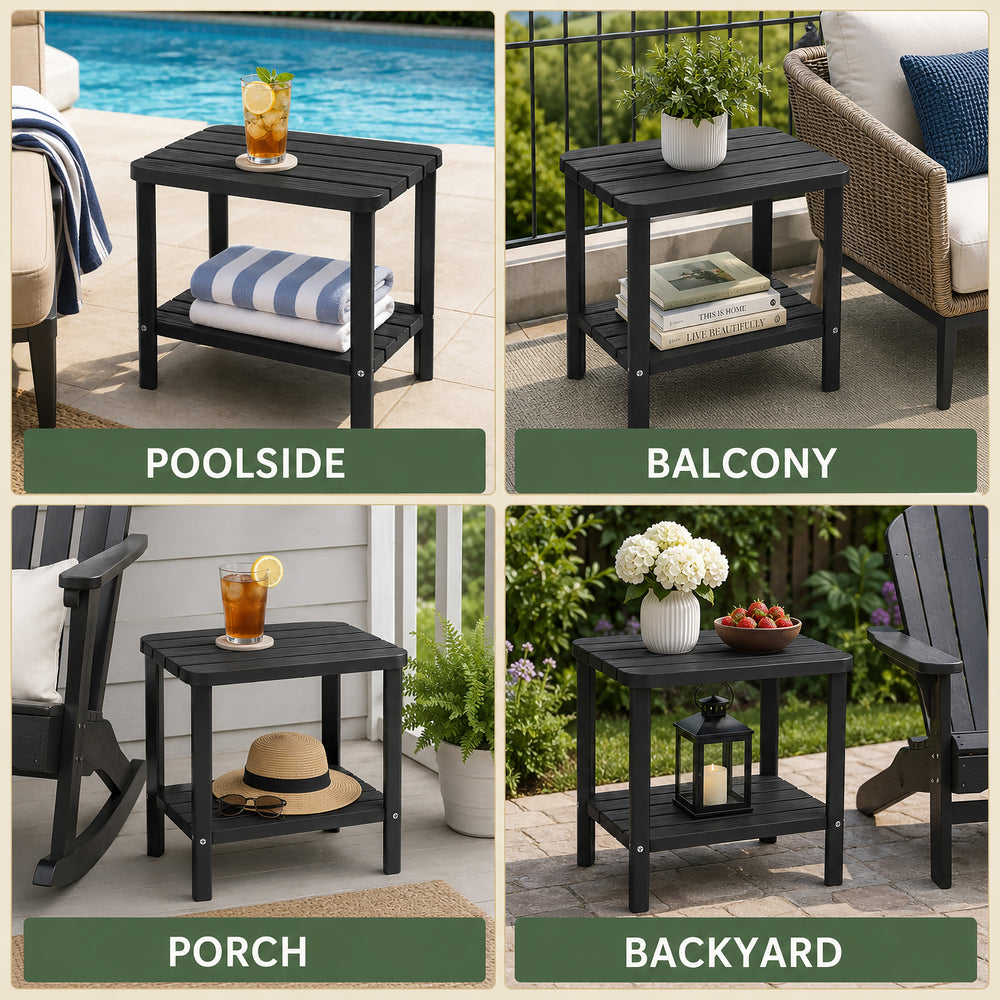 MINDYES Outdoor Side Table 2 Set, Adirondack 2-Tier Small End Table for Pool Patio Garden Backyard MINDYES Outdoor Side Table 2 Set, Adirondack 2-Tier Small End Table for Pool Patio Garden Backyard