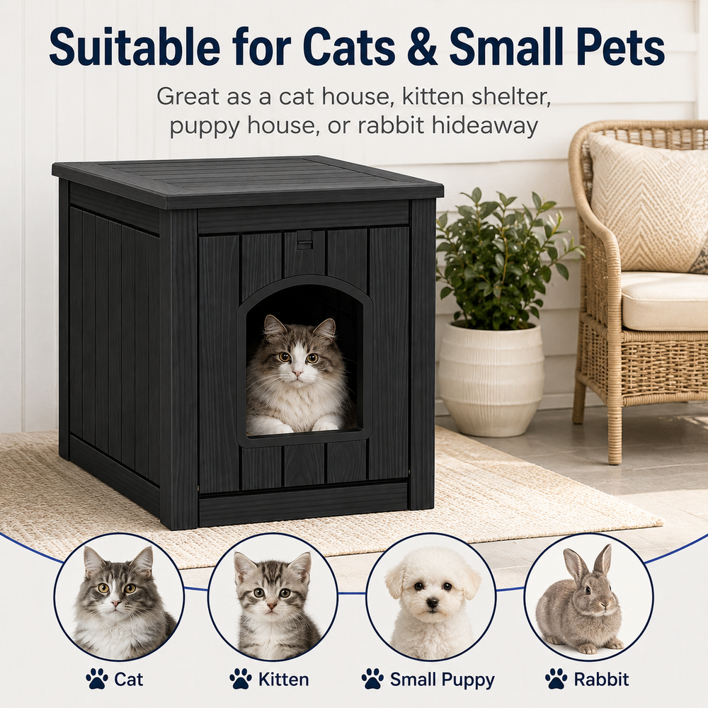 MINDYES 35Gal Cat House, Indoor Outdoor Weatherproof Cat Bed Stoarge Box for Garage & Courtyard, Black MINDYES 35Gal Cat House, Indoor Outdoor Weatherproof Cat Bed Stoarge Box for Garage & Courtyard, Black