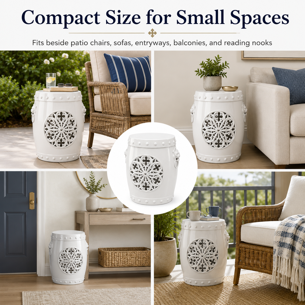 MINDYES 3-in-1 Faux Ceramic Garden Stool, Indoor Outdoor Furniture with Storage & Side Table, Home Collection for Patio Garden, White MINDYES 3-in-1 Faux Ceramic Garden Stool, Indoor Outdoor Furniture with Storage & Side Table, Home Collection for Patio Garden, White