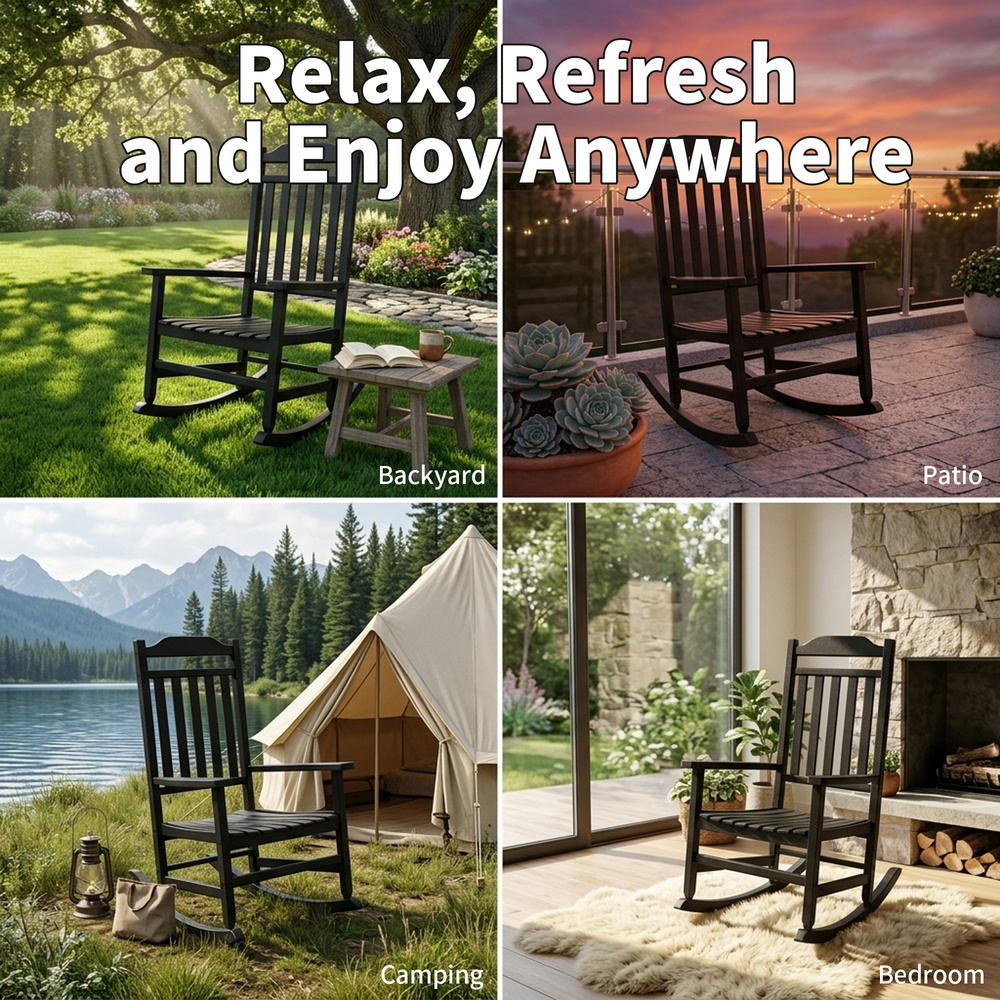 MINDYES Outdoor Rocking Chair, All-Weather Patio Rocker for Balcony Backyard Poolside, Black MINDYES Outdoor Rocking Chair, All-Weather Patio Rocker for Balcony Backyard Poolside, Black