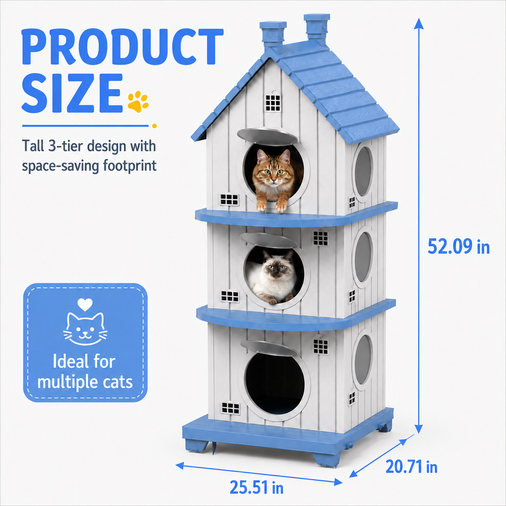 MINDYES Outdoor Three-Tier Cat Bed, Weatherproof Cat House Pet Shelter for Garden & Patio, Blue MINDYES Outdoor Three-Tier Cat Bed, Weatherproof Cat House Pet Shelter for Garden & Patio, Blue