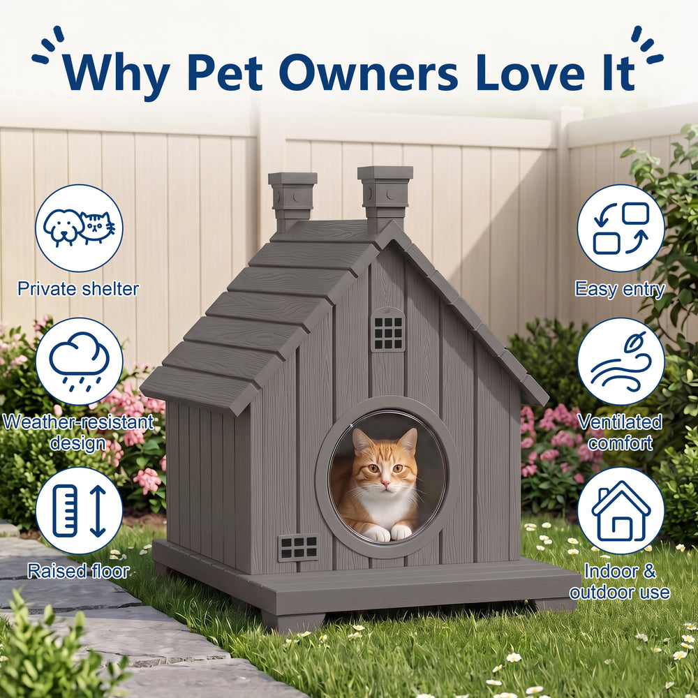 MINDYES Cat House Outdoor Pet Shelter Weatherproof Faux Wood for Cats, Kittens & Small Dog, Light Brown MINDYES Cat House Outdoor Pet Shelter Weatherproof Faux Wood for Cats, Kittens & Small Dog, Light Brown