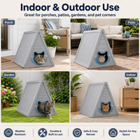 MINDYES Cat House, Indoor Outdoor Pet Shelter with Weatherproof Roof & Cat-shaped Door for All Small Pets, Gray MINDYES Cat House, Indoor Outdoor Pet Shelter with Weatherproof Roof & Cat-shaped Door for All Small Pets, Gray