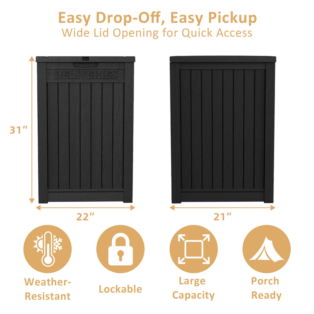 MINDYES 55 Gallon Package Delivery Box, Outdoor Resin Mailbox for Packages Storage With Lockable, Drop Boxes for Patio Front Entryway, Black MINDYES 55 Gallon Package Delivery Box, Outdoor Resin Mailbox for Packages Storage With Lockable, Drop Boxes for Patio Front Entryway, Black