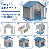MINDYES Outdoor Dog House with Weatherproof Asphalt Roof & Window, Blue MINDYES Outdoor Dog House with Weatherproof Asphalt Roof & Window, Blue