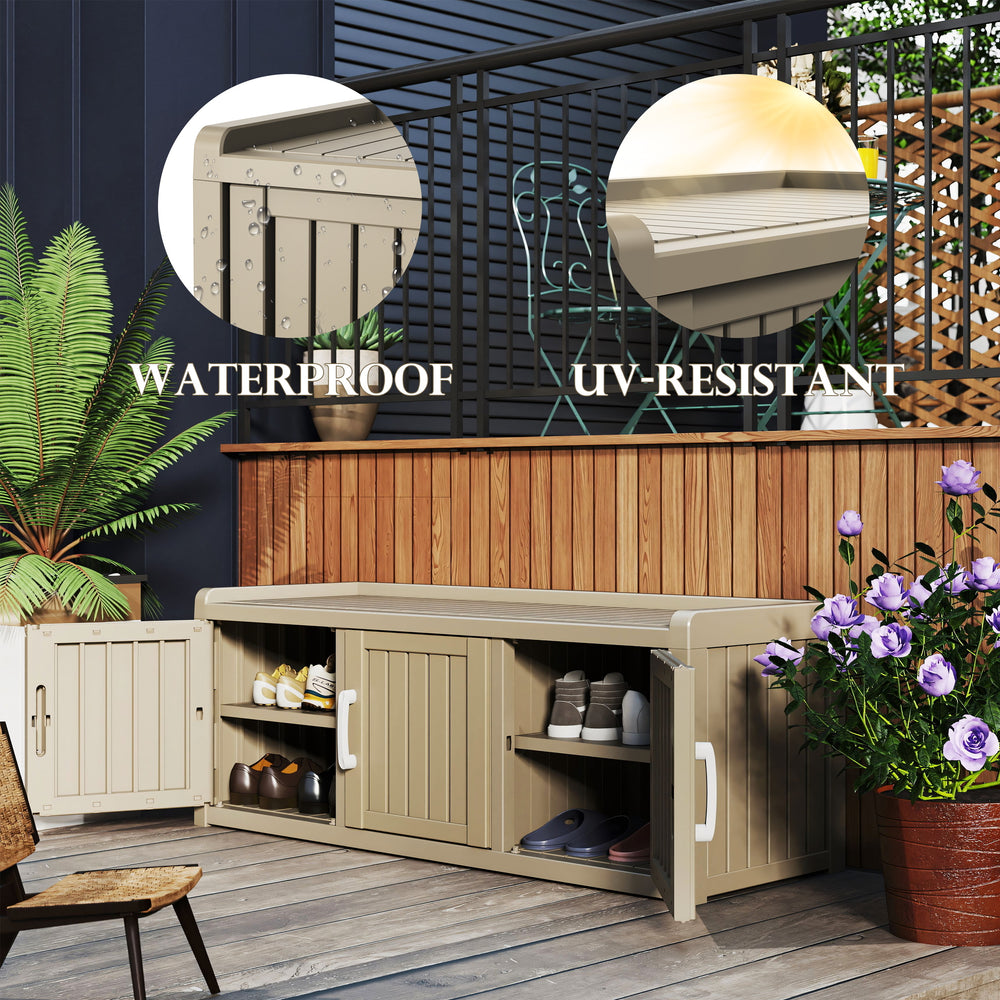 2-Tier Storage Bench Entryway Shoe Bench with 3 Doors and Adjustable Shelf 2-Tier Storage Bench Entryway Shoe Bench with 3 Doors and Adjustable Shelf