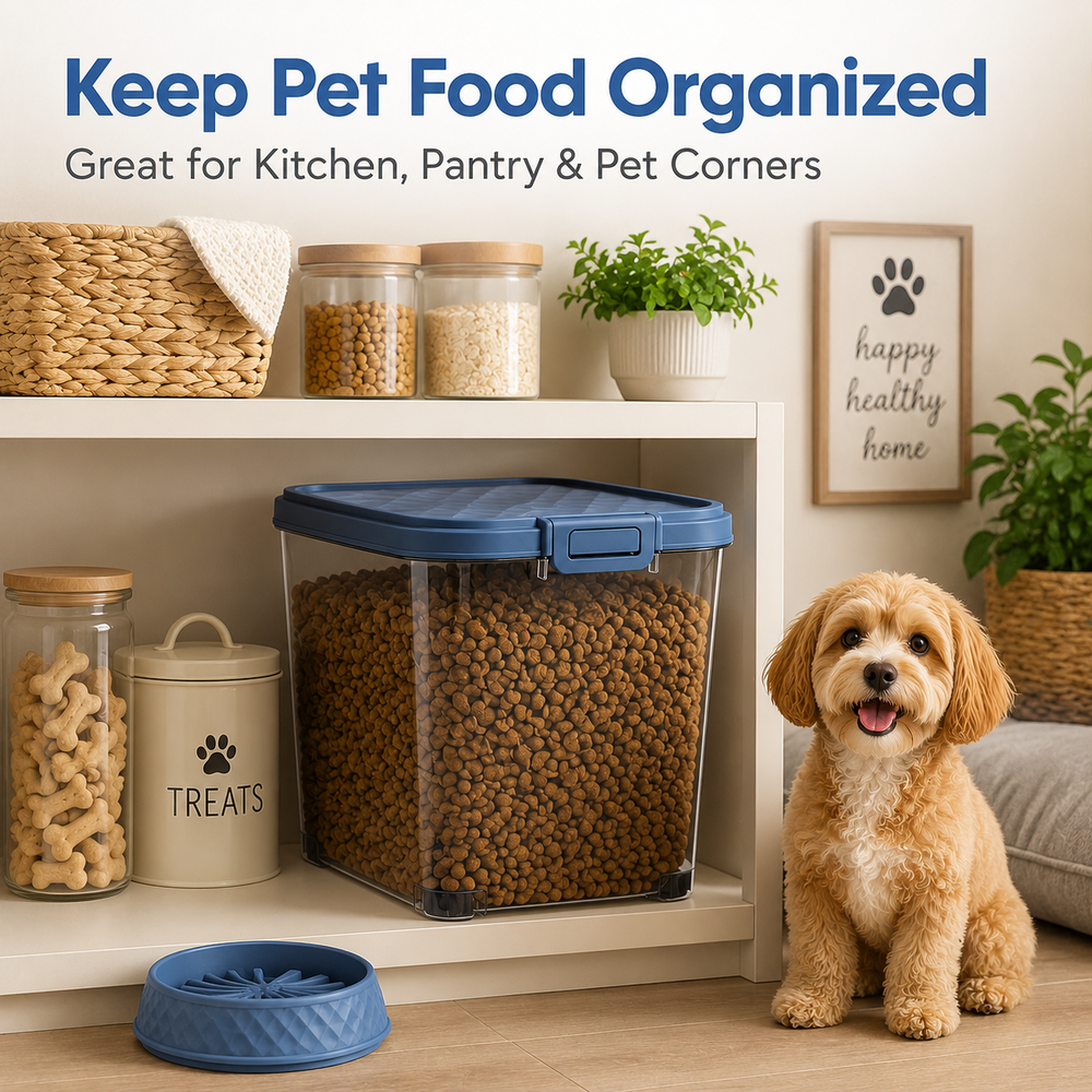 MINDYES 35 Lb Airtight Pet Food Storage Container, Dog & Cat Food Storage Bin with Wheels, Scoop, Slow-Feeder Bowl MINDYES 35 Lb Airtight Pet Food Storage Container, Dog & Cat Food Storage Bin with Wheels, Scoop, Slow-Feeder Bowl