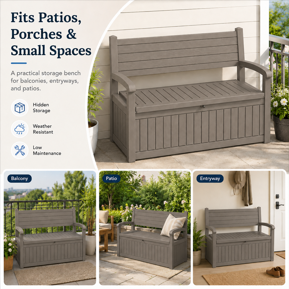 MINDYES Storage Bench and Deck Box Organization Storage Combi, 82 Gallon Outdoor Seating for Patios and Lawns, Light Brown MINDYES Storage Bench and Deck Box Organization Storage Combi, 82 Gallon Outdoor Seating for Patios and Lawns, Light Brown