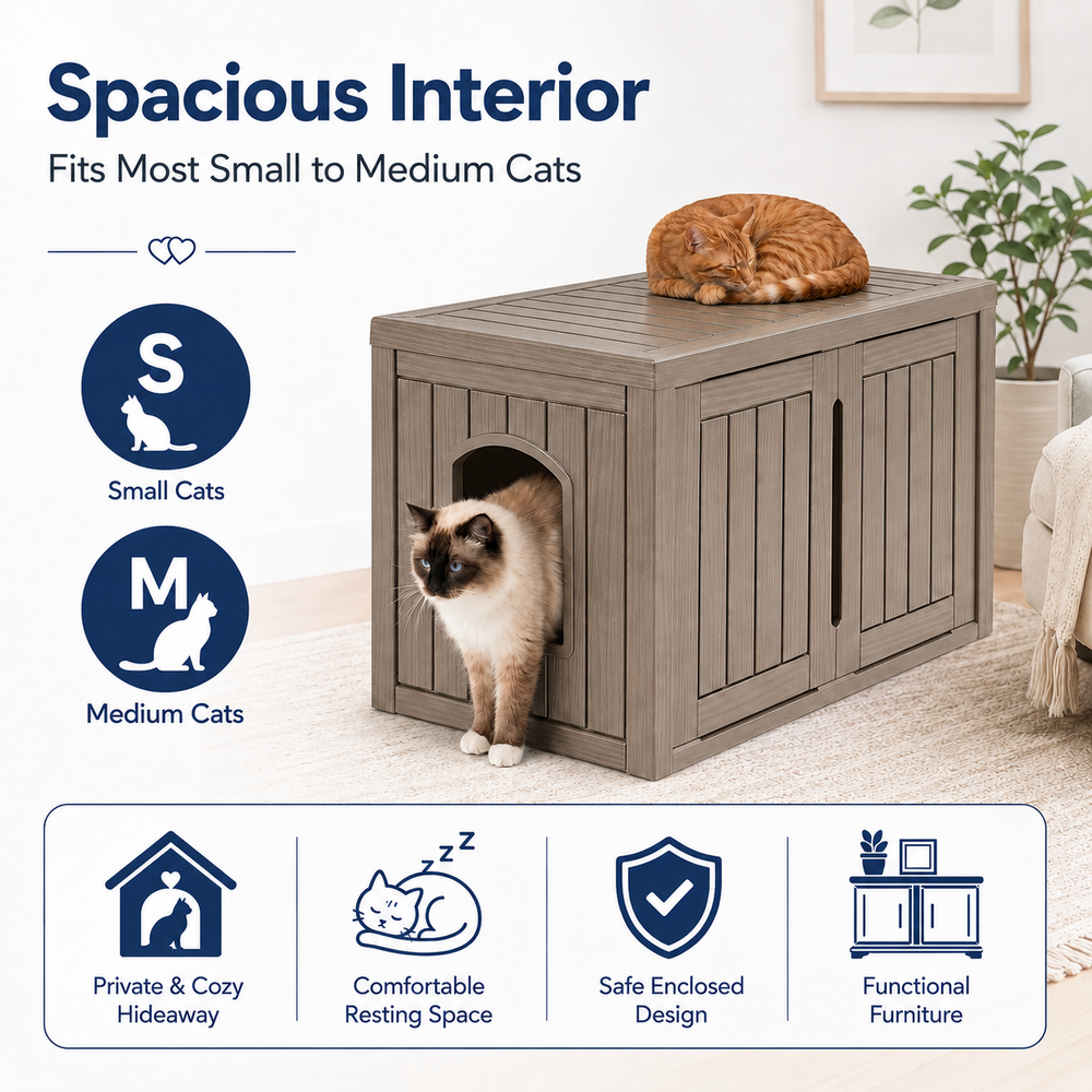 MINDYES Multifunctional Cat Cabinet, Hidden Cat Litter Box Furniture with Divider for Indoor Outdoor, Light Brown MINDYES Multifunctional Cat Cabinet, Hidden Cat Litter Box Furniture with Divider for Indoor Outdoor, Light Brown