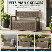 MINDYES Outdoor Storage Bench, 82 Gallon Wicker Deck Box and Organization Storage Combi for Cushions & Garden Tools, Light Brown MINDYES Outdoor Storage Bench, 82 Gallon Wicker Deck Box and Organization Storage Combi for Cushions & Garden Tools, Light Brown