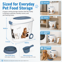 MINDYES 32 Lb Airtight Pet Food Storage Container, Dog & Cat Food Storage Bin with Scoop and Slow-Feeder Bowl MINDYES 32 Lb Airtight Pet Food Storage Container, Dog & Cat Food Storage Bin with Scoop and Slow-Feeder Bowl
