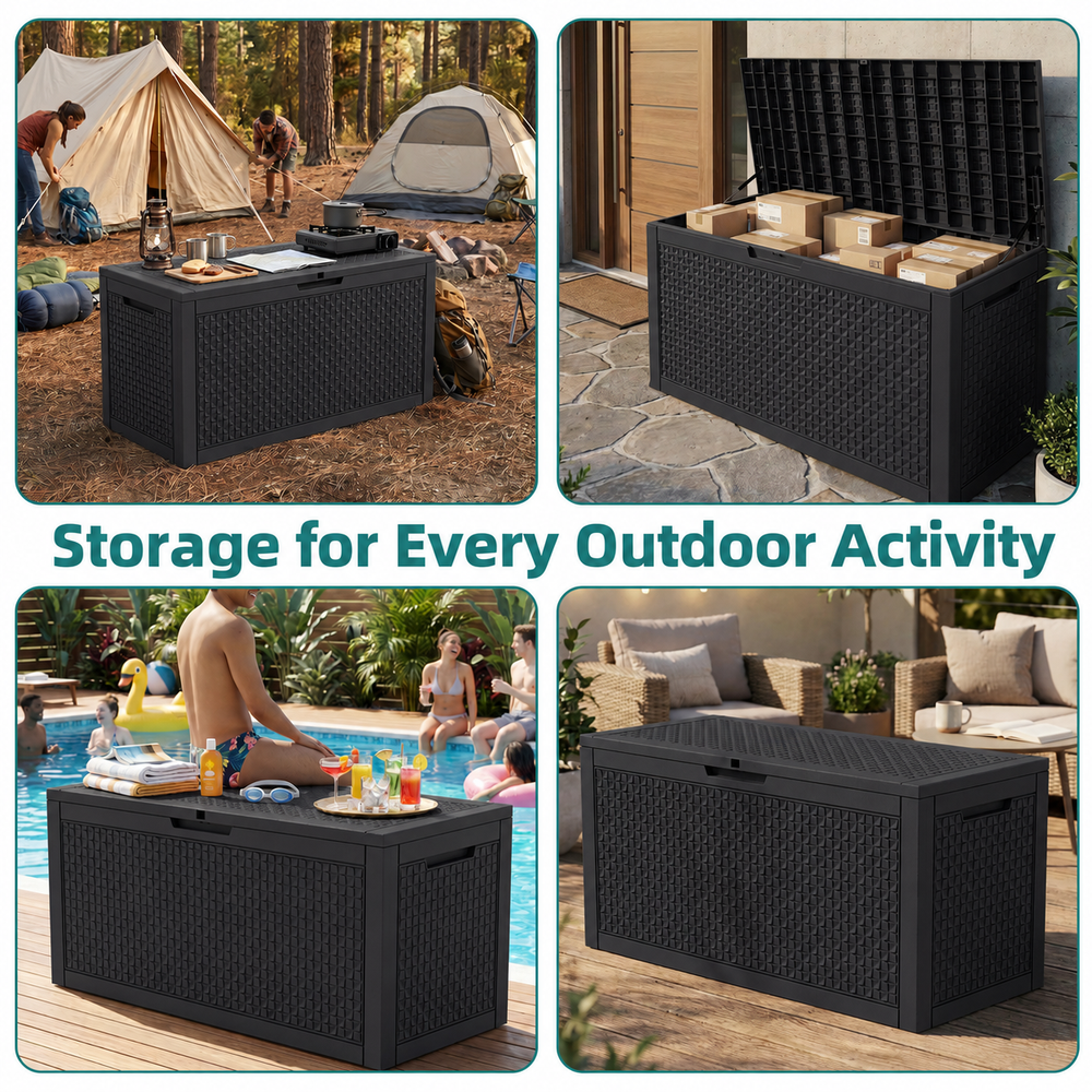 MINDYES 120 Gallon Diamond Deck Box, Geometric Texture Outdoor Storage for Patio Cushions, Pool Floats & Garden Tools, Black MINDYES 120 Gallon Diamond Deck Box, Geometric Texture Outdoor Storage for Patio Cushions, Pool Floats & Garden Tools, Black