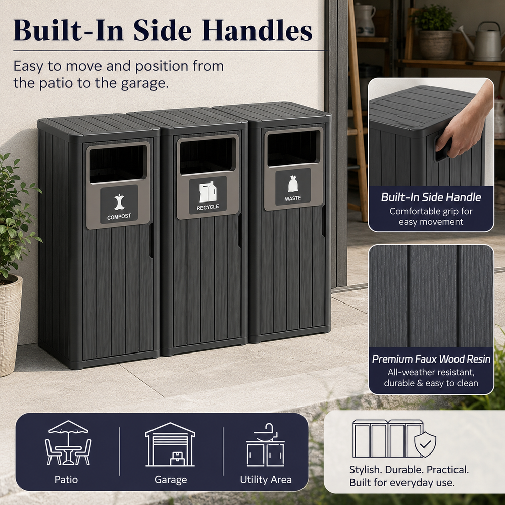 MINDYES 3-IN-1 Large Outdoor Trash Bin, 99 Gallon Waterproof Garbage Can with Garbage Labels for Roadside Bus Stop & Park, Black MINDYES 3-IN-1 Large Outdoor Trash Bin, 99 Gallon Waterproof Garbage Can with Garbage Labels for Roadside Bus Stop & Park, Black