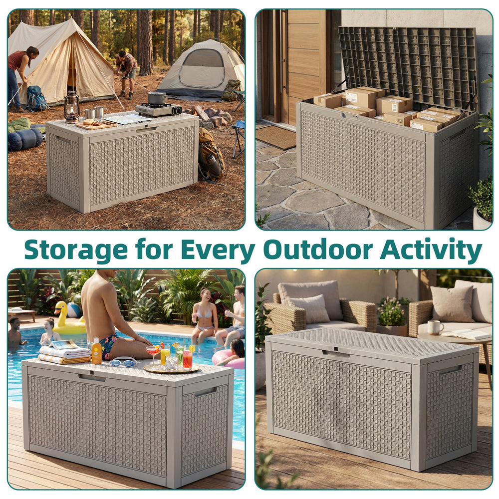 MINDYES 120 Gallon Resin Deck Box, Diamond Outdoor Storage Box for Patio Cushions, Pool Floats & Garden Tools, Beige MINDYES 120 Gallon Resin Deck Box, Diamond Outdoor Storage Box for Patio Cushions, Pool Floats & Garden Tools, Beige