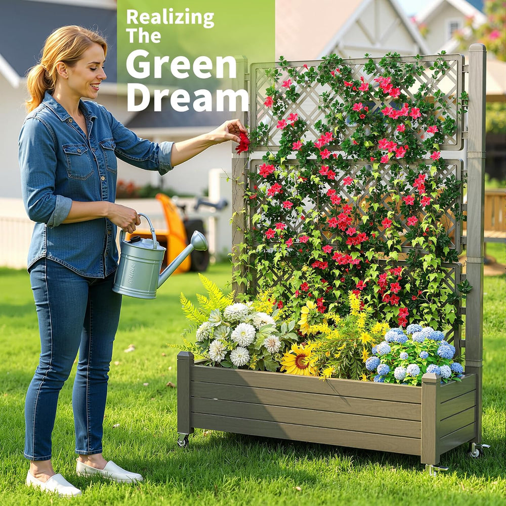 MINDYES Raised Garden Beds Outdoor Planter Box With Trellis MINDYES Raised Garden Beds Outdoor Planter Box With Trellis