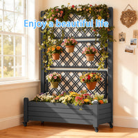 MINDYES Outdoor Raised Garden Bed With Trellis, Backyard Above Ground Large Garden Planter Boxes with Legs & Wheels 43.43*18.27*64.29 MINDYES Outdoor Raised Garden Bed With Trellis, Backyard Above Ground Large Garden Planter Boxes with Legs & Wheels 43.43*18.27*64.29