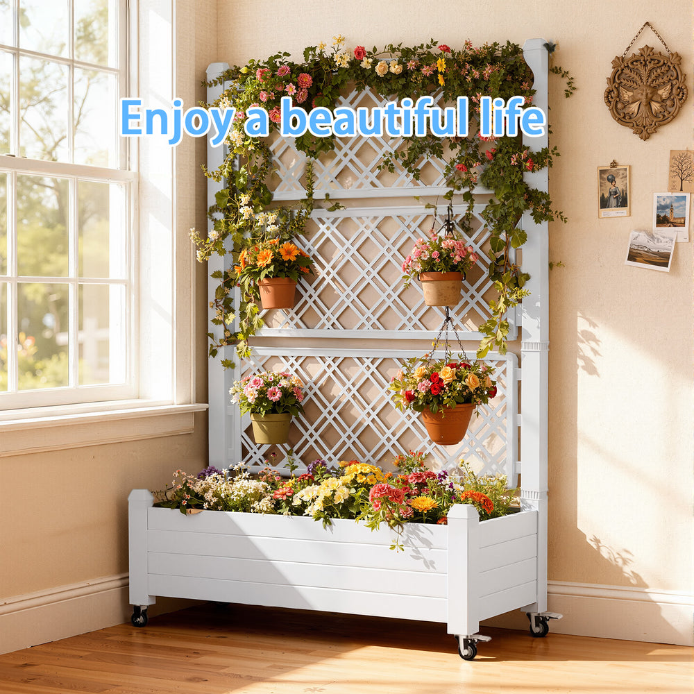 MINDYES Outdoor Raised Beds, Large Resin Patio Planter Box Stand With Trellis Divisible with Drain Plug,Water Monitor for Plants Vegetables Flowers Fruits MINDYES Outdoor Raised Beds, Large Resin Patio Planter Box Stand With Trellis Divisible with Drain Plug,Water Monitor for Plants Vegetables Flowers Fruits