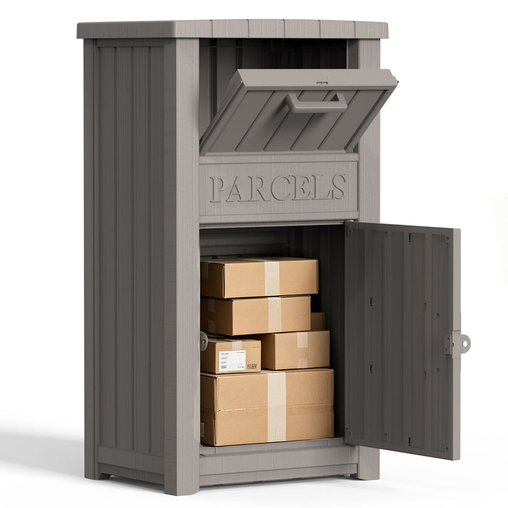 MINDYES Package Delivery Box with Lockable Secure, Outdoor Box for Porches Patios Curbside, Beige