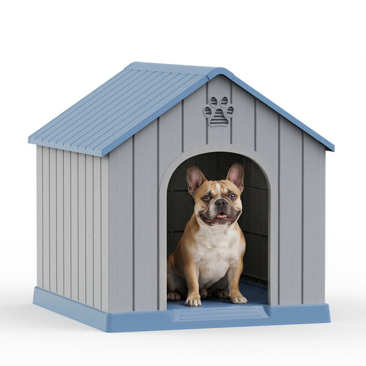 MINDYES Outdoor Dog House Medium Small Pet Doghouse, Waterproof Resin Dog Shelter, Blue