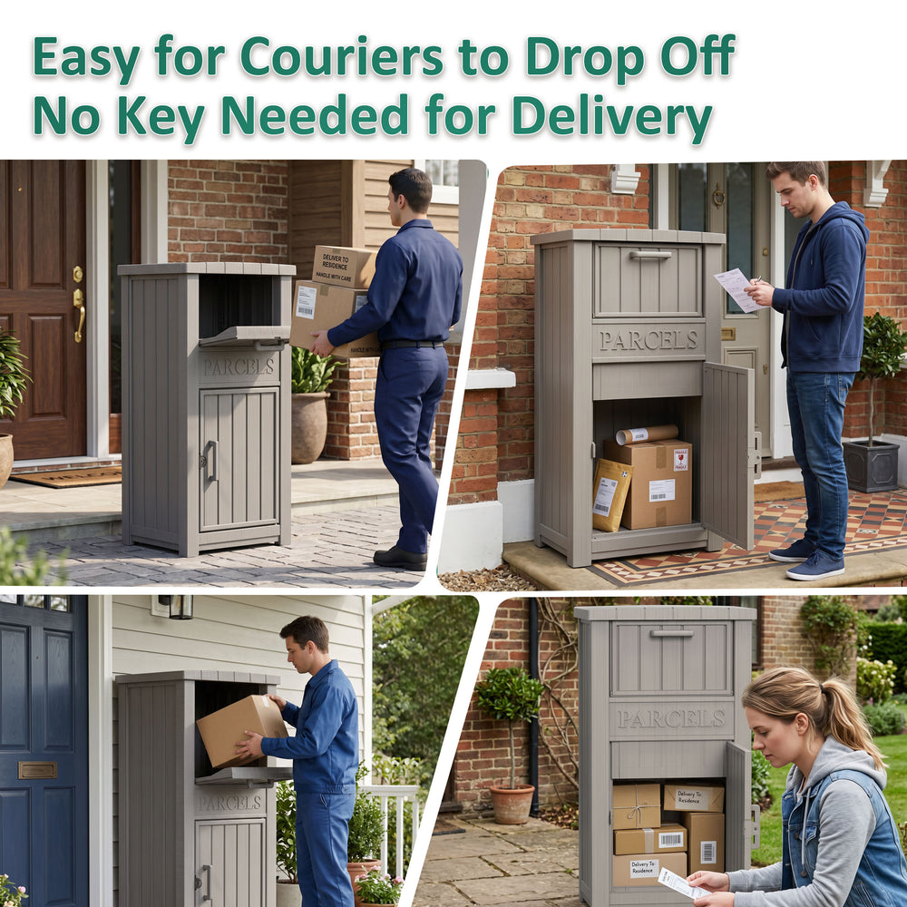 MINDYES Package Delivery Box with Lockable Secure, Outdoor Box for Porches Patios Curbside, Beige