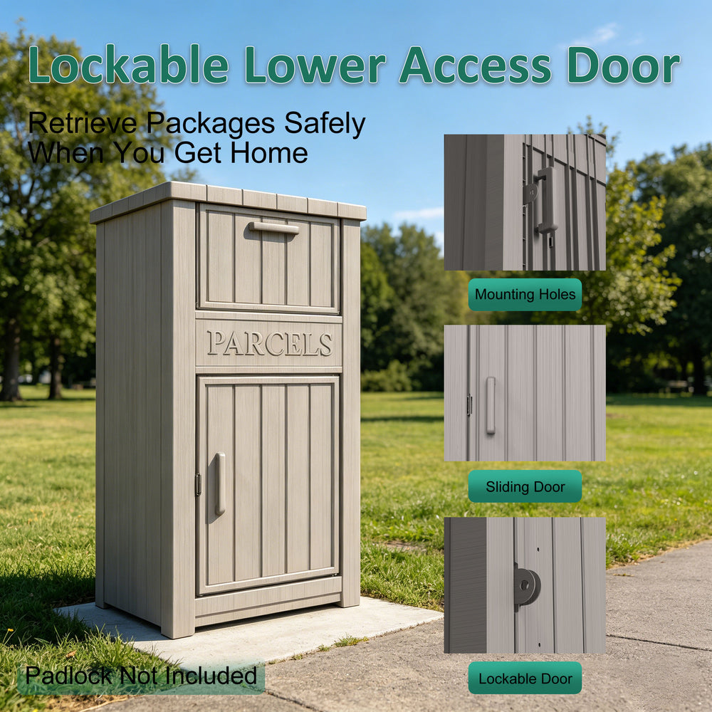MINDYES Package Delivery Box with Lockable Secure, Outdoor Box for Porches Patios Curbside, Beige