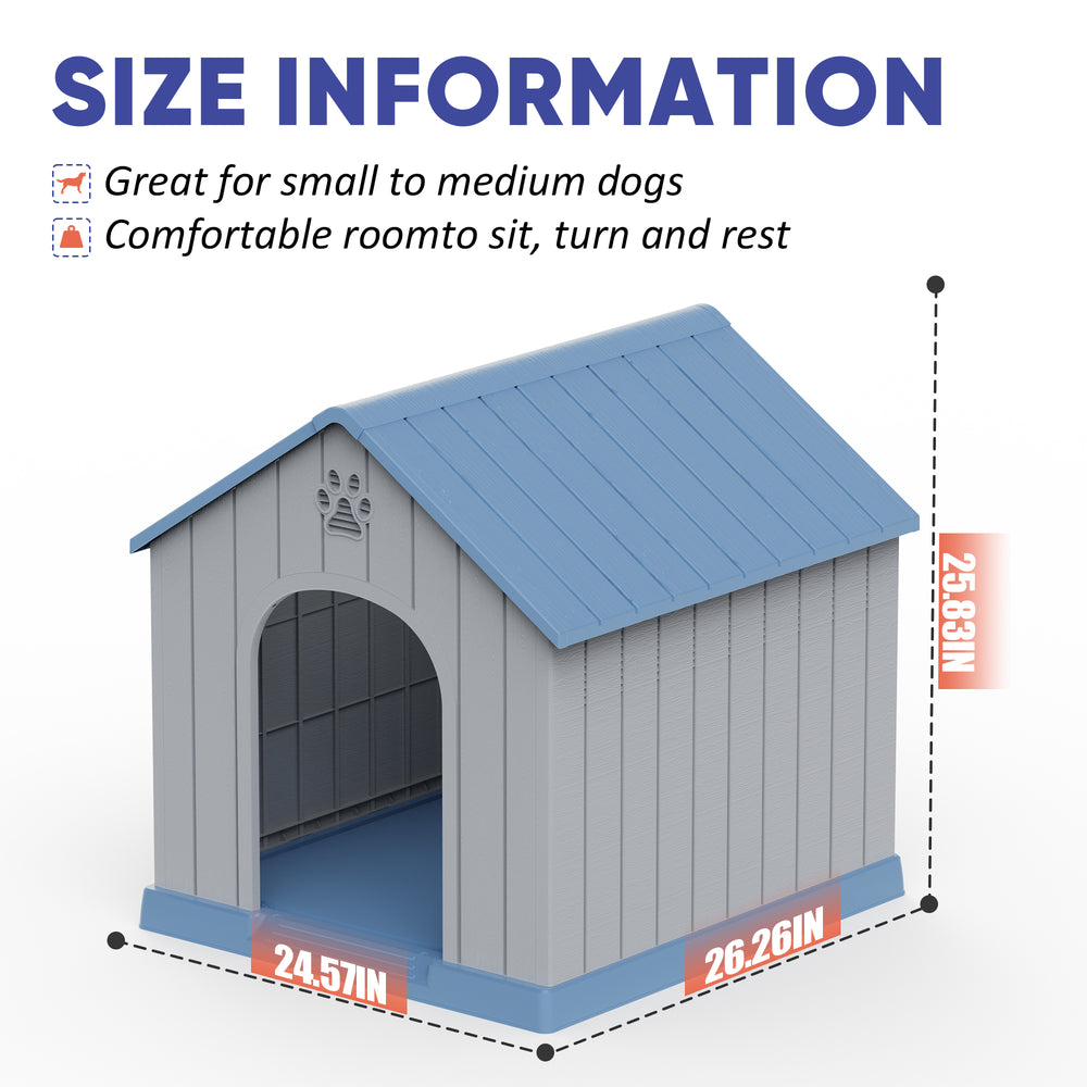 MINDYES Outdoor Dog House Medium Small Pet Doghouse, Waterproof Resin Dog Shelter, Blue