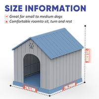 MINDYES Outdoor Dog House Medium Small Pet Doghouse, Waterproof Resin Dog Shelter, Blue