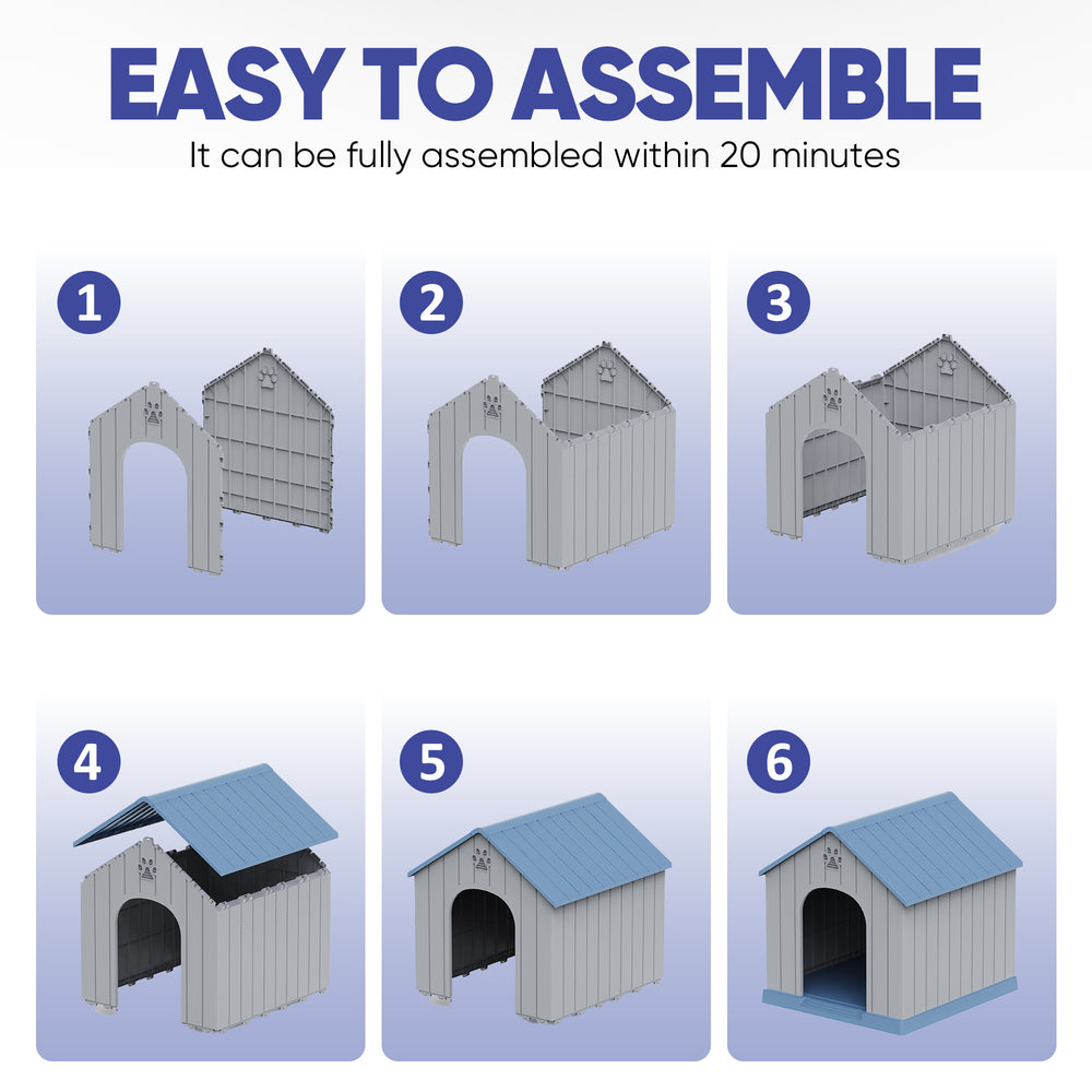 MINDYES Outdoor Dog House Medium Small Pet Doghouse, Waterproof Resin Dog Shelter, Blue
