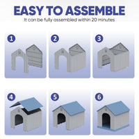 MINDYES Outdoor Dog House Medium Small Pet Doghouse, Waterproof Resin Dog Shelter, Blue