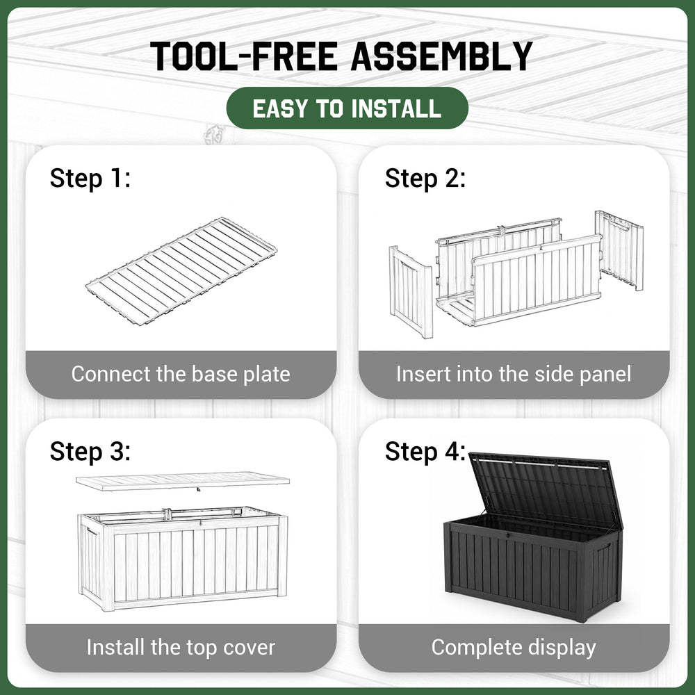 MINDYES 150 Gallon Resin Deck Box, Outdoor Storage Box for Garden Tools & Patio Cushions, Black