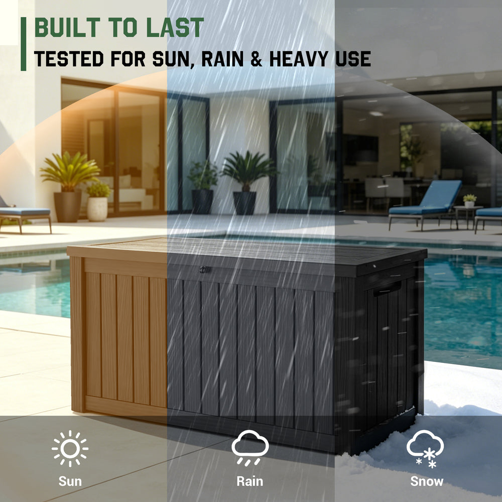 MINDYES 150 Gallon Resin Deck Box, Outdoor Storage Box for Garden Tools & Patio Cushions, Black