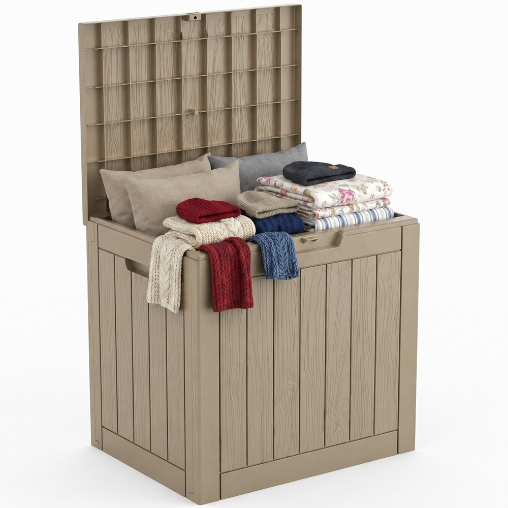 MINDYES 30 Gallon Resin Deck Box, Waterproof UV Resistant Outdoor Storage Box for Patio Garden, Beige