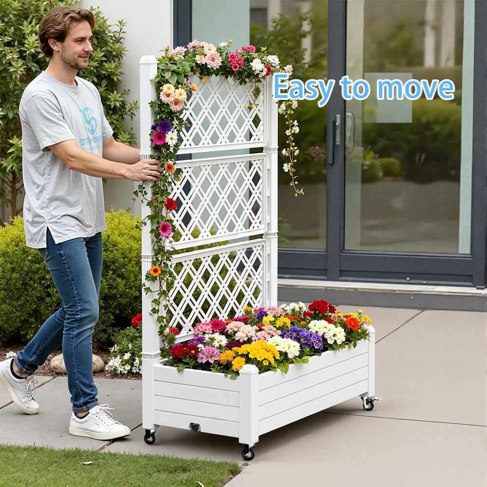 MINDYES Outdoor Raised Beds, Large Resin Patio Planter Box Stand With Trellis Divisible with Drain Plug,Water Monitor for Plants Vegetables Flowers Fruits