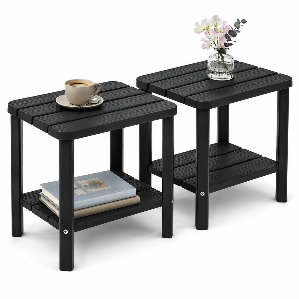 MINDYES Outdoor Side Table 2 Set, Adirondack 2-Tier Small End Table for Pool Patio Garden Backyard
