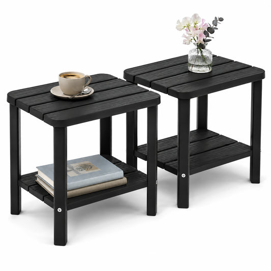 MINDYES Outdoor Side Table 2 Set, Adirondack 2-Tier Small End Table for Pool Patio Garden Backyard