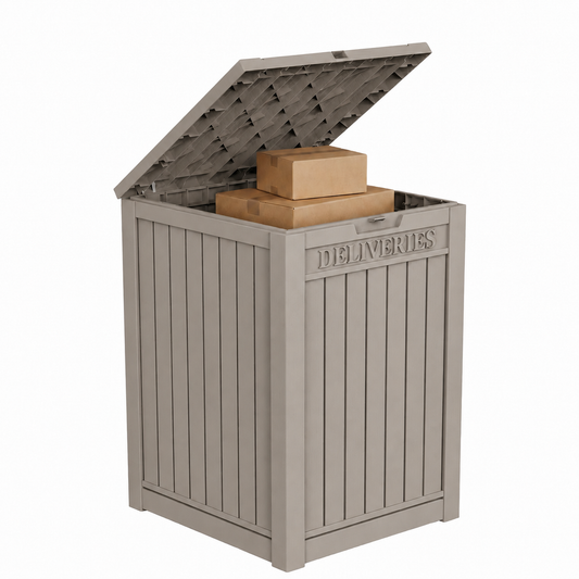 MINDYES Package Delivery Box, 55 Gallon Resin Mailbox With Lockable, Outdoor Drop Boxes for Front Entryway, Beige