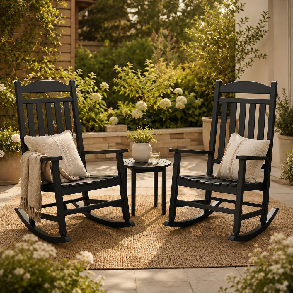 MINDYES Outdoor Rocking Chair Set of 2, Resin Patio Rocking Chair, Heavy Duty Front Porch Rocker, Black